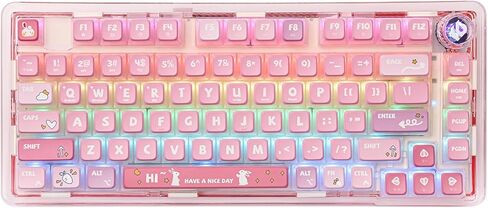 EPOMAKER x LEOBOG K81 Gasket-mounted Custom Mechanical Keyboard with Knob, BT5.0 2.4G/ USB-C Wired Wireless Gaming Keyboard, Hot Swappable, NKRO, for Win/Mac (Pink Bunny, Ice Crystal Switch) in Saudi Arabia