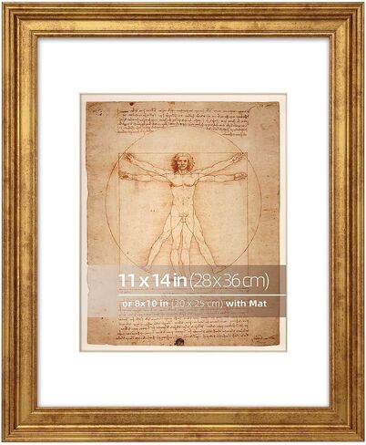 11x14 in Rustic Gold Beveled Design Classic Picture Frame, Matted for 8x10 inches Photos, Paitings or artworks, Real Glass Protection in Saudi Arabia