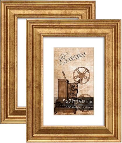 11x14 in Rustic Gold Beveled Design Classic Picture Frame, Matted for 8x10 inches Photos, Paitings or artworks, Real Glass Protection in Saudi Arabia