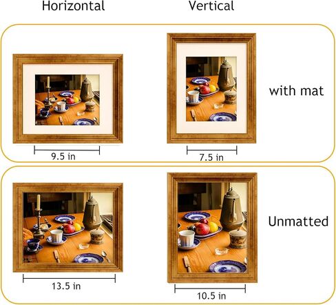 11x14 in Rustic Gold Beveled Design Classic Picture Frame, Matted for 8x10 inches Photos, Paitings or artworks, Real Glass Protection in Saudi Arabia