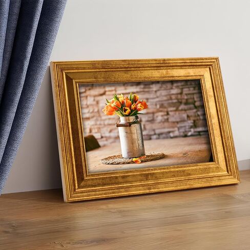 11x14 in Rustic Gold Beveled Design Classic Picture Frame, Matted for 8x10 inches Photos, Paitings or artworks, Real Glass Protection in Saudi Arabia