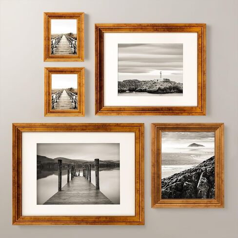 11x14 in Rustic Gold Beveled Design Classic Picture Frame, Matted for 8x10 inches Photos, Paitings or artworks, Real Glass Protection in Saudi Arabia