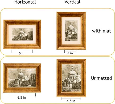 11x14 in Rustic Gold Beveled Design Classic Picture Frame, Matted for 8x10 inches Photos, Paitings or artworks, Real Glass Protection in Saudi Arabia
