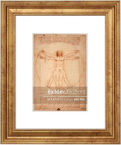 11x14 in Rustic Gold Beveled Design Classic Picture Frame, Matted for 8x10 inches Photos, Paitings or artworks, Real Glass Protection in Saudi Arabia