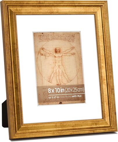 11x14 in Rustic Gold Beveled Design Classic Picture Frame, Matted for 8x10 inches Photos, Paitings or artworks, Real Glass Protection in Saudi Arabia