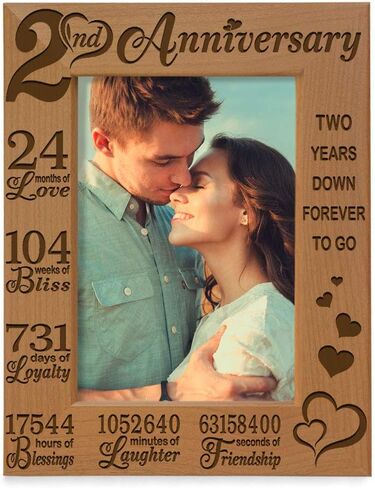 KATE POSH 2nd Anniversary Engraved Picture Frame, 2 years together as Husband and Wife, Boyfriend and Girlfriend, 2 Years of Marriage, Happy second cotton anniversary (4x6-Vertical) in Saudi Arabia