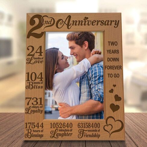 KATE POSH 2nd Anniversary Engraved Picture Frame, 2 years together as Husband and Wife, Boyfriend and Girlfriend, 2 Years of Marriage, Happy second cotton anniversary (4x6-Vertical) in Saudi Arabia