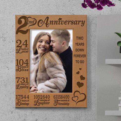 KATE POSH 2nd Anniversary Engraved Picture Frame, 2 years together as Husband and Wife, Boyfriend and Girlfriend, 2 Years of Marriage, Happy second cotton anniversary (4x6-Vertical) in Saudi Arabia