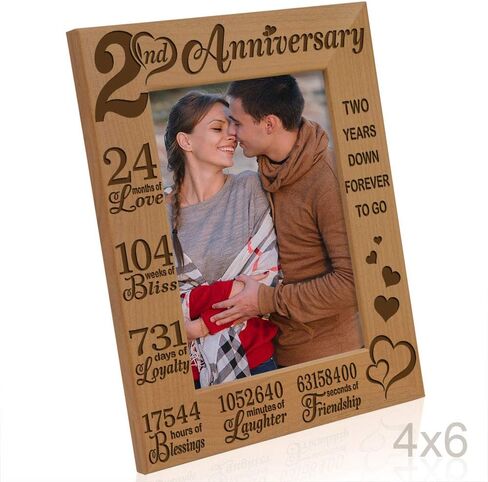 KATE POSH 2nd Anniversary Engraved Picture Frame, 2 years together as Husband and Wife, Boyfriend and Girlfriend, 2 Years of Marriage, Happy second cotton anniversary (4x6-Vertical) in Saudi Arabia