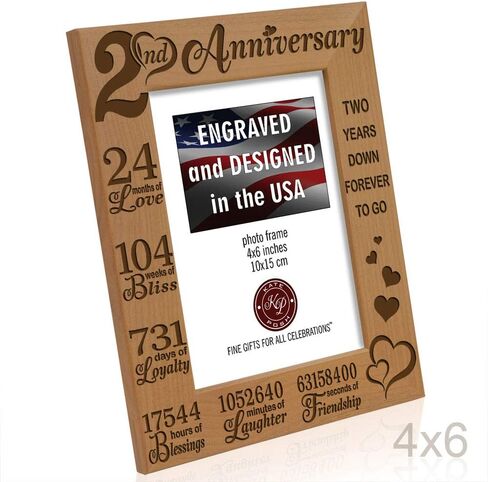 KATE POSH 2nd Anniversary Engraved Picture Frame, 2 years together as Husband and Wife, Boyfriend and Girlfriend, 2 Years of Marriage, Happy second cotton anniversary (4x6-Vertical) in Saudi Arabia