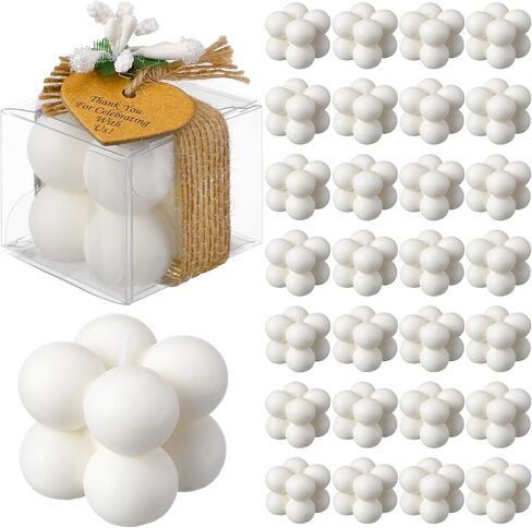 MTLEE 30 Sets Small Wedding Favors Candles for Guests 1.4 x 1.6 Inches Bulk Bubble Candles Gifts Bridal Shower Favors Candles with Thank You Cards Ribbons Dried Flowers Gifts (Ivory,Gold Foil) in Saudi Arabia