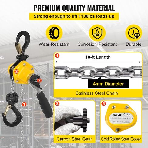 Mophorn Hand Mini Lever Chain Hoist, 0.5T 10FT, Yellow in Saudi Arabia
