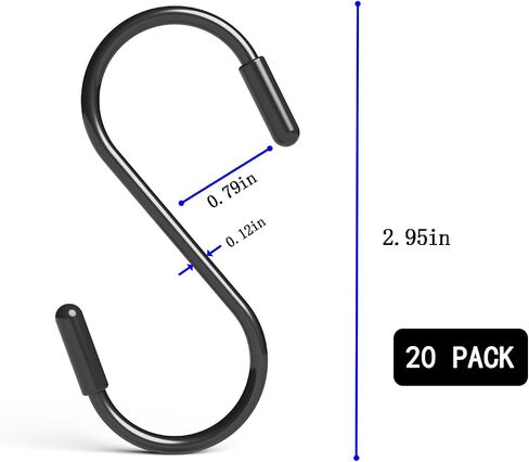 20 Pack 3" Heavy Duty Vinyl Coated S-Hooks for Hanging Plants, Closets, Gardens, Bird Feeders, Clothes, Hats, Bags, Pots (Black) in Saudi Arabia