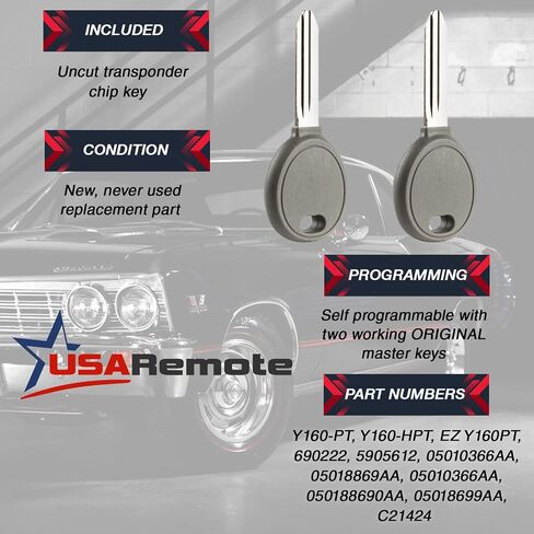 2x USARemote Replacement Chip Key Transponder for Chrysler PT Cruiser Sebring Town & Country Dodge Caravan Durango Neon RAM Pickup Jeep Grand Cherokee Liberty Wrangler (64, Y160-PT) in Saudi Arabia