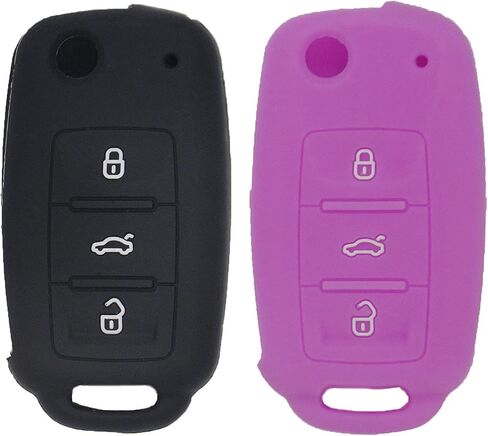 قطعتان من غطاء حماية لمفتاح الوجه من السيليكون المطاطي لسيارة VW Volkswagen Jetta GTI Passat Golf Tiguan Touareg Beetle، أسود/أرجواني in Kuwait