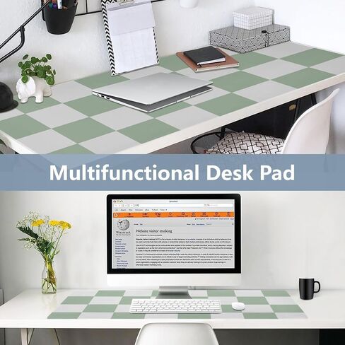 Mouse Pad Desk Mat Leather Desk Pad Large Gaming Desk Cover Protector Mat for Keyboard Computer Laptop Office Waterproof 35.4 x 16.5 Inch Checkered White and Green in Saudi Arabia