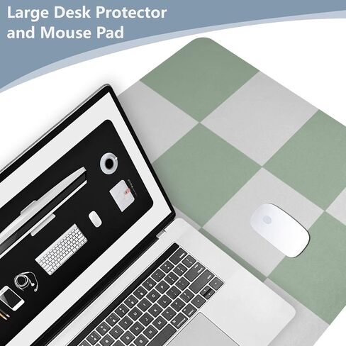 Mouse Pad Desk Mat Leather Desk Pad Large Gaming Desk Cover Protector Mat for Keyboard Computer Laptop Office Waterproof 35.4 x 16.5 Inch Checkered White and Green in Saudi Arabia