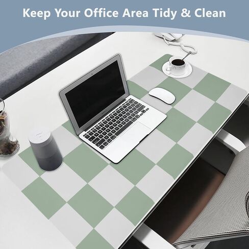 Mouse Pad Desk Mat Leather Desk Pad Large Gaming Desk Cover Protector Mat for Keyboard Computer Laptop Office Waterproof 35.4 x 16.5 Inch Checkered White and Green in Saudi Arabia