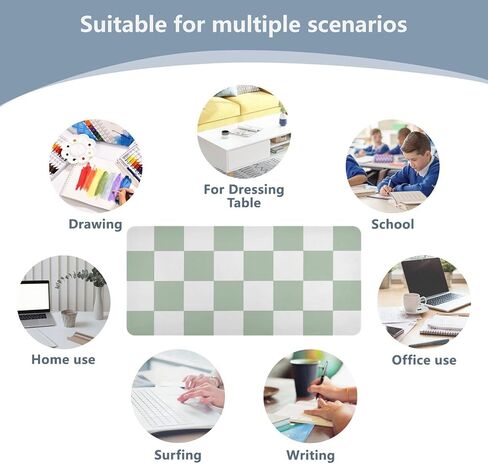 Mouse Pad Desk Mat Leather Desk Pad Large Gaming Desk Cover Protector Mat for Keyboard Computer Laptop Office Waterproof 35.4 x 16.5 Inch Checkered White and Green in Saudi Arabia