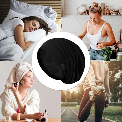 2Pcs Silk Bonnet Satin Lined Sleep Cap, Adjustable Hair Wrap Stay On for Women Men, Satin Slouchy Beanie Night Cap for Curly Straight Hair Multi in Saudi Arabia