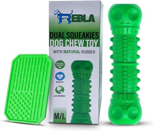 Dog Chew Toy - Almost Indestructible Dogs Toy for Aggressive chewers | Durable Natural Rubber Skull Bones Squeaky Teeth Cleaning Chew for Medium/Large Dogs (Green) in Saudi Arabia