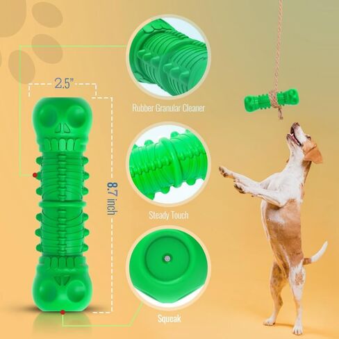 Dog Chew Toy - Almost Indestructible Dogs Toy for Aggressive chewers | Durable Natural Rubber Skull Bones Squeaky Teeth Cleaning Chew for Medium/Large Dogs (Green) in Saudi Arabia