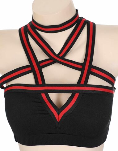 MEOWCOS Demon Cheerleader Gothic Lingerie Set Red Pentagram Design Top Bra and Skirt Set in Saudi Arabia