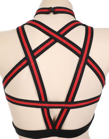 MEOWCOS Demon Cheerleader Gothic Lingerie Set Red Pentagram Design Top Bra and Skirt Set in Saudi Arabia