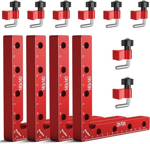 Preciva 90 Degree Positioning Squares (14cm/5.5"), Aluminum Alloy Right Angle Clamps Fixing Clamp, Professional Woodworking Tools Carpenter Squares for Picture Frame Box (5.5inch*4 Pack) (Red) in Kuwait