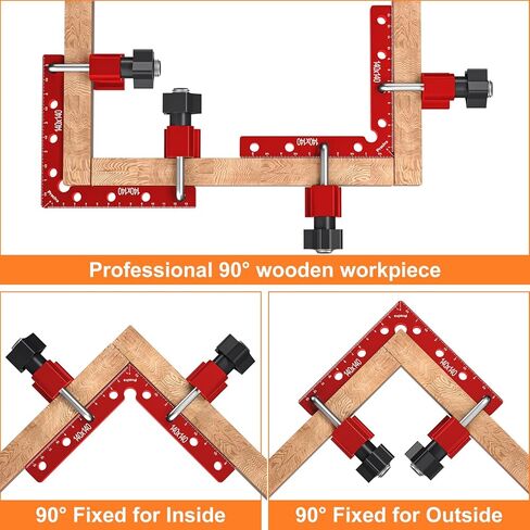 Preciva 90 Degree Positioning Squares (14cm/5.5"), Aluminum Alloy Right Angle Clamps Fixing Clamp, Professional Woodworking Tools Carpenter Squares for Picture Frame Box (5.5inch*4 Pack) (Red) in Kuwait