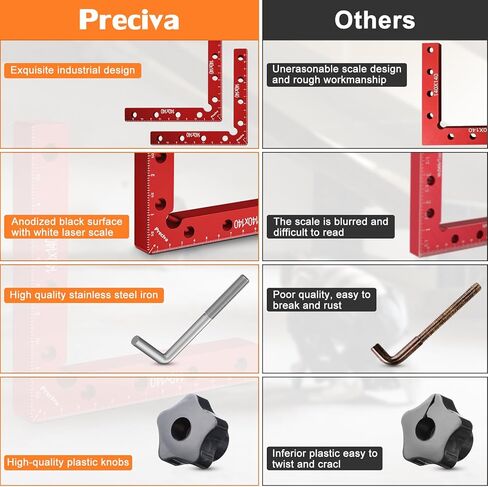 Preciva 90 Degree Positioning Squares (14cm/5.5"), Aluminum Alloy Right Angle Clamps Fixing Clamp, Professional Woodworking Tools Carpenter Squares for Picture Frame Box (5.5inch*4 Pack) (Red) in Kuwait