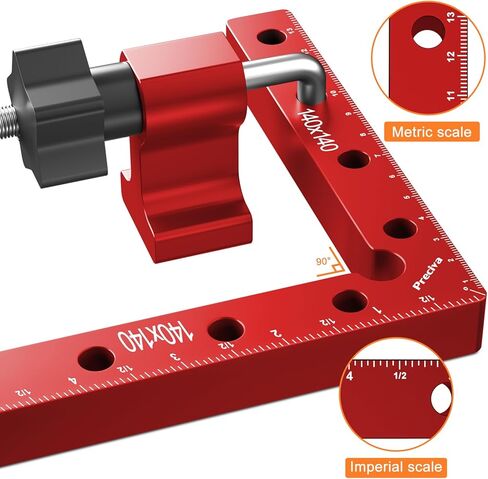 Preciva 90 Degree Positioning Squares (14cm/5.5"), Aluminum Alloy Right Angle Clamps Fixing Clamp, Professional Woodworking Tools Carpenter Squares for Picture Frame Box (5.5inch*4 Pack) (Red) in Kuwait