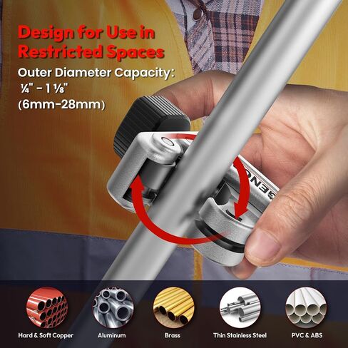 40617 قاطع أنابيب، 101 قاطع أنابيب أرباع مغلقة مع نطاق قطع 1/4"-1-1/8"، قاطع أنابيب النحاس/الألومنيوم/النحاس/PVC لأنظمة التدفئة والتهوية وتكييف الهواء، والتوسيع، وقطع الأنابيب بشفرة تنجستن احتياطية in Kuwait