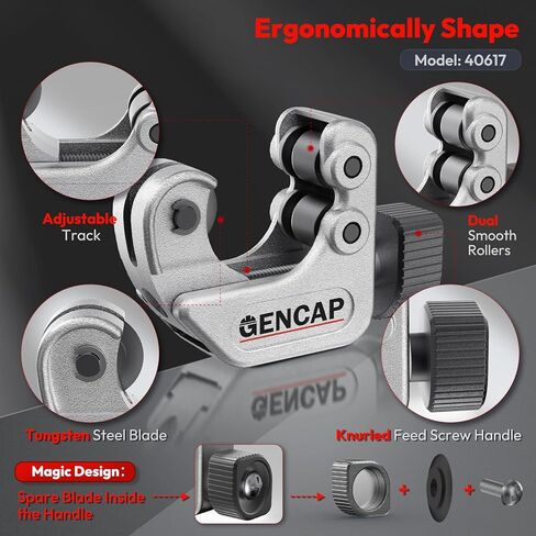 40617 قاطع أنابيب، 101 قاطع أنابيب أرباع مغلقة مع نطاق قطع 1/4"-1-1/8"، قاطع أنابيب النحاس/الألومنيوم/النحاس/PVC لأنظمة التدفئة والتهوية وتكييف الهواء، والتوسيع، وقطع الأنابيب بشفرة تنجستن احتياطية in Kuwait