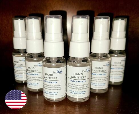Travel Size Super Moisturizing Hand Sanitizer Sprays, PACK of 6 Travel 1oz Bottles, Fresh Peppermint Essential Oil, Aloe, Vitamin E, Natural Cellulose, Woman Owned Small Biz, Made in the USA in Saudi Arabia