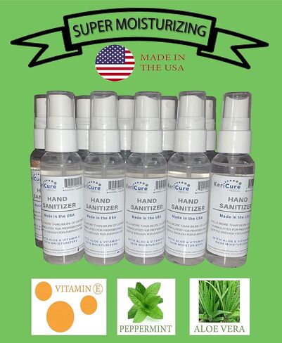 Travel Size Super Moisturizing Hand Sanitizer Sprays, PACK of 6 Travel 1oz Bottles, Fresh Peppermint Essential Oil, Aloe, Vitamin E, Natural Cellulose, Woman Owned Small Biz, Made in the USA in Saudi Arabia