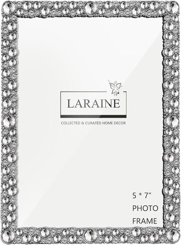 LARAINE 5x7 Picture Photo Frame Rhinestones Pearl Metal High Definition Glass Display Pictures for Tabletop Crystal Home Decorative Holiday Gift (Rhinestones-Clear) in Saudi Arabia