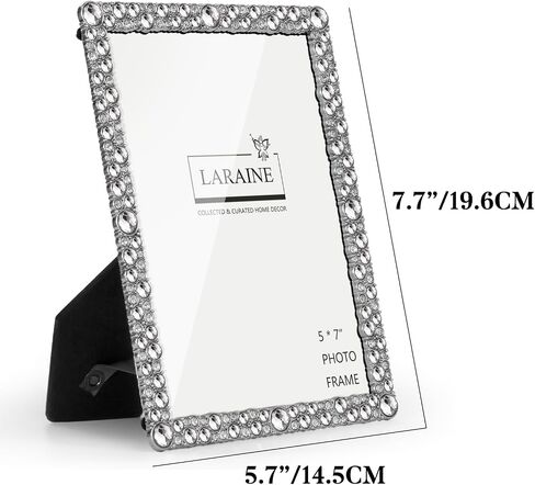 LARAINE 5x7 Picture Photo Frame Rhinestones Pearl Metal High Definition Glass Display Pictures for Tabletop Crystal Home Decorative Holiday Gift (Rhinestones-Clear) in Saudi Arabia