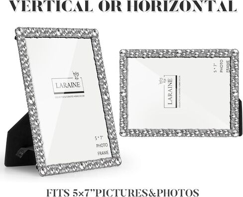 LARAINE 5x7 Picture Photo Frame Rhinestones Pearl Metal High Definition Glass Display Pictures for Tabletop Crystal Home Decorative Holiday Gift (Rhinestones-Clear) in Saudi Arabia
