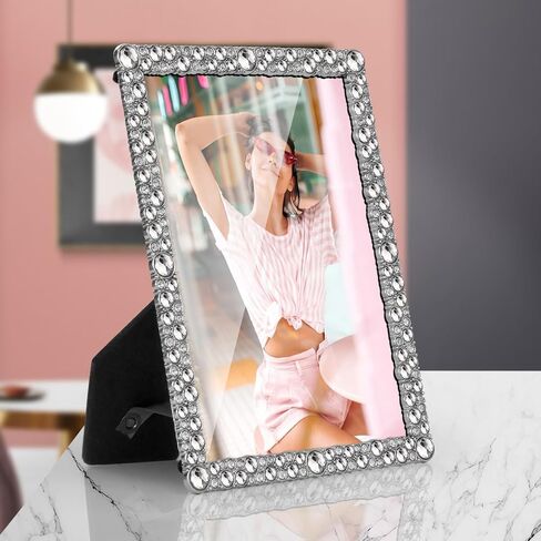 LARAINE 5x7 Picture Photo Frame Rhinestones Pearl Metal High Definition Glass Display Pictures for Tabletop Crystal Home Decorative Holiday Gift (Rhinestones-Clear) in Saudi Arabia