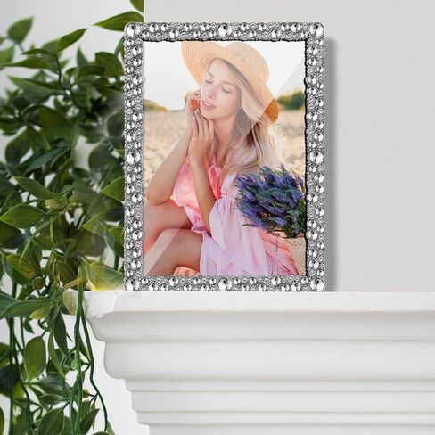 LARAINE 5x7 Picture Photo Frame Rhinestones Pearl Metal High Definition Glass Display Pictures for Tabletop Crystal Home Decorative Holiday Gift (Rhinestones-Clear) in Saudi Arabia