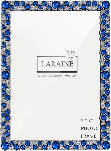 LARAINE 5x7 Picture Photo Frame Rhinestones Pearl Metal High Definition Glass Display Pictures for Tabletop Crystal Home Decorative Holiday Gift (Rhinestones-Clear) in Saudi Arabia