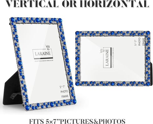 LARAINE 5x7 Picture Photo Frame Rhinestones Pearl Metal High Definition Glass Display Pictures for Tabletop Crystal Home Decorative Holiday Gift (Rhinestones-Clear) in Saudi Arabia