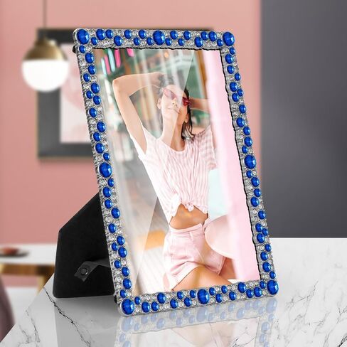 LARAINE 5x7 Picture Photo Frame Rhinestones Pearl Metal High Definition Glass Display Pictures for Tabletop Crystal Home Decorative Holiday Gift (Rhinestones-Clear) in Saudi Arabia