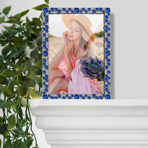 LARAINE 5x7 Picture Photo Frame Rhinestones Pearl Metal High Definition Glass Display Pictures for Tabletop Crystal Home Decorative Holiday Gift (Rhinestones-Clear) in Saudi Arabia