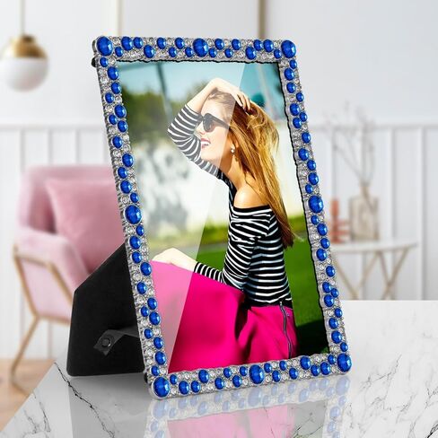 LARAINE 5x7 Picture Photo Frame Rhinestones Pearl Metal High Definition Glass Display Pictures for Tabletop Crystal Home Decorative Holiday Gift (Rhinestones-Clear) in Saudi Arabia