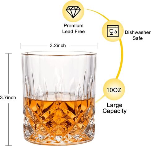 Whiskey Rocks Glass, Set of 4 (2 Crystal Bourbon Glasses, 2 Round Big Ice Ball Molds) In Gift Box - 10 Oz Old Fashioned Glasses for Scotch Cocktail Rum Cognac Vodka Liquor, Unique Gifts for Men in Saudi Arabia