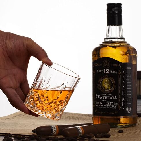 Whiskey Rocks Glass, Set of 4 (2 Crystal Bourbon Glasses, 2 Round Big Ice Ball Molds) In Gift Box - 10 Oz Old Fashioned Glasses for Scotch Cocktail Rum Cognac Vodka Liquor, Unique Gifts for Men in Saudi Arabia