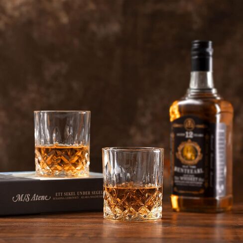 Whiskey Rocks Glass, Set of 4 (2 Crystal Bourbon Glasses, 2 Round Big Ice Ball Molds) In Gift Box - 10 Oz Old Fashioned Glasses for Scotch Cocktail Rum Cognac Vodka Liquor, Unique Gifts for Men in Saudi Arabia