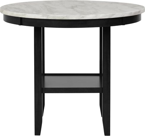NicBex Dining Table for 4 Kitchen Table and Chairs 5Pc Round Counter Height Dining Table Set with Faux Marble Upholstered for Dining Room and Restaurant, Wooden, Black in Saudi Arabia
